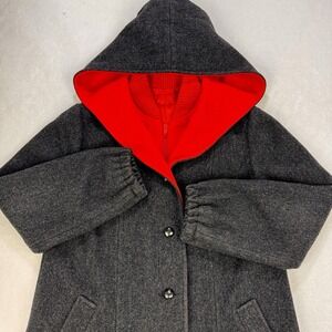 Authentic Mackintosh Vest Jacket Women's 6 Gray Red Hooded Pea Coat 100% Wool